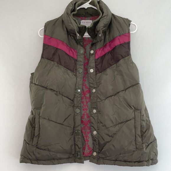 OLD NAVY‎ Retro Gorpcore Y2K Puffer  Vest Army Green Brown Pink Outdoor Large - Picture 2 of 12